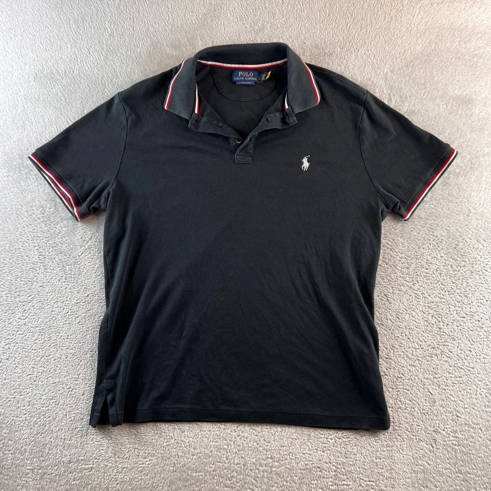 Polo Ralph Lauren Mens Custom Slim Fit Polo Shirt Black Tipped Collar Large